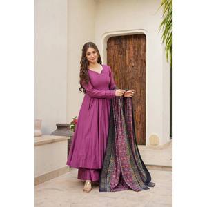 Designer Gown with Bottom Salwar Kameez and Dupatta for Party Wear Made of Polyester - Product Image 5
