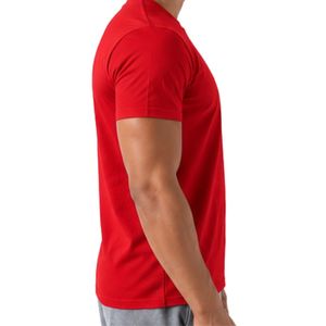 เสื้อยืดคอกลมแขนสั้นลำลองสีแดงสำหรับผู้ชาย เสื้อยืดคลาสสิกใส่สบายสำหรับทุกวัน เสื้อยืดเปล่า OEM ขายส่งเสื้อผ้า - Product Image 6