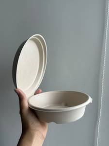 Nouveau bol compostable de 375 ml en bagasse de canne à sucre avec couvercle à charnière pour la livraison de repas, idéal pour les services d'emballage alimentaire chaud et froid - Product Image 2