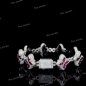 Custom VVS Moissanite <b>Flower</b> <b>Bracelet</b> For Women 925 Sterling Silver Pink Handmade Luxury Jewelry Gift For Her - Product Image 2