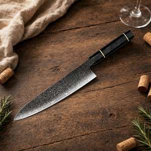Cuchillo de Chef de Acero de Damasco de 8 Pulgadas con Punta Caída y Borde Biselado, Mango de Micarta, Cuchillo de Cocina - Product Image 2