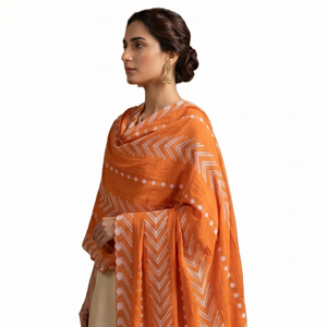 Women Orange Cotton for Voile <b>Shawl</b> with Floral Embroidery Rhinestone Ethnic Scarf Breathable Daily Wear Fashion Wrap - Product Image 4