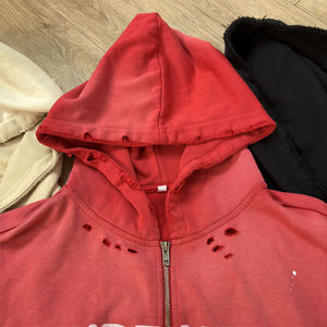 Sudadera con Capucha y Cremallera Unisex Accidentally Got Fly, Roja, Negra, Beige, de Algodón French Terry, Informal, para Otoño - Product Image 5