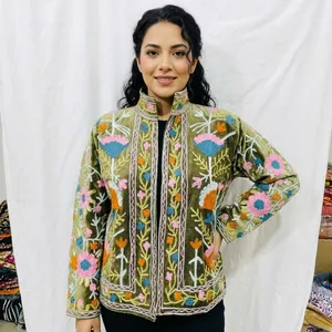 Sujani Eco-Friendly Vintage Floral <b>Pattern</b> Velvet Cotton <b>Jacket</b> Ladies Custom Logo <b>Quilted</b> Bomber Varsity Style Autumn Coat - Product Image 4