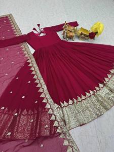 Vestido de Fiesta Vintage con Dupatta, Georgette Faux, Largo hasta el Suelo, Bordado con Lentejuelas, Traje VISHNU K DESIGNS de Secado Rápido - Product Image 6