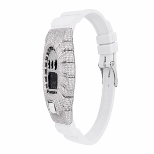 Luxury Women's Round Quartz <b>Watch</b> With Rhinestone Stainless Steel Case White Silicone Band - Product Image 2