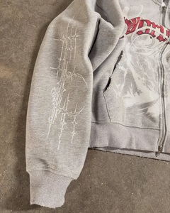 Custom Oversized Grey <b>Zip</b> Up Hoodie Gothic Graphic Print French Terry Cotton Streetwear Full <b>Zip</b> <b>Hooded</b> Sweatshirt for Men - Product Image 2
