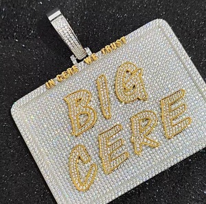 Pendentif carré personnalisé en diamant avec lettre BIG CERE, bijoux hip-hop raffinés, grand format, bicolore - Product Image 6