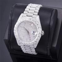 Jam Tangan Pria Mewah Kotak Persegi Moissanite Baja Tahan Karat Analog-Digital Quartz 41mm Kristal Safir Gesper Buckle Tanggal Otomatis ETA