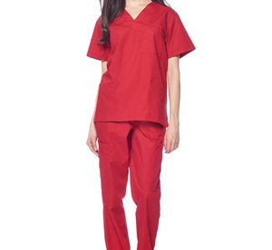 Conjunto de Uniforme Médico para Mujer, Color Rojo, Algodón, Cuello en V, Bolsillos, Pantalones con Cintura Elástica, Uniformes de Hospital, Marca Personalizada, Tela Tejida - Product Image 2
