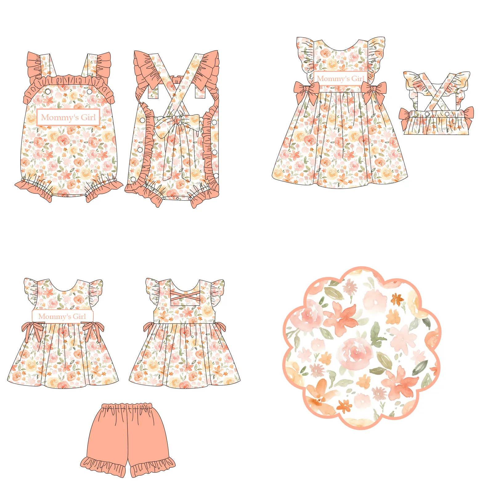 Fashion new design mommy's girl set baby girl flower print dress boutique kids wholesale mama's girl bubble