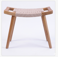 Tabouret Minimaliste en Bois de Teck et Corde Tressée, Repose-Pieds Moderne pour Intérieur/Extérieur, Pouf de Jardin, Chaise de Coiffeuse de Luxe pour Patio, Mobilier de Maison