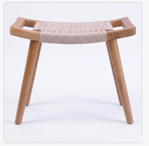 Minimalist Teak Wood Woven Rope <b>Stool</b> Modern Indoor Outdoor <b>Garden</b> Footrest Ottoman Luxury Patio Dressing Chair Home Furniture - Product Image 2
