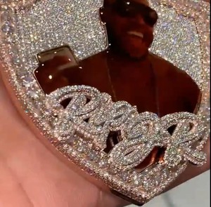 Hip Hop Style Iced Out Vvs Custom Moissanite Photo <b>Charm</b> Pendant 925 Sterling <b>Silver</b> Gold Plated Dazzling - Product Image 2