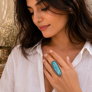 Big Western Gemstone <b>Statement</b> <b>Ring</b> Handmade Cowgirl Style Jewelry Turquoise Fashion <b>Ring</b> for Women - Product Image 1