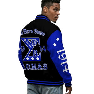 Blouson Bomber d'Hiver pour Homme OEM Sigma Gamma en Satin et Toile, Col Montant, Lettres Grecques Brodé(e)s sur le Devant, Nylon/Lin - Product Image 5