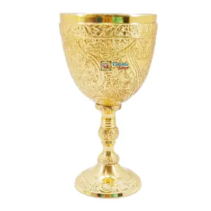פליז מוצק רויאל יין כוס בעבודת יד יין זכוכית בציר לגביע פליז עתיק פליז חקוק יין גביע