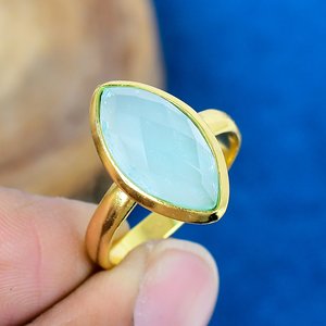 Natural Aqua Chalcedony Marquise Shape Gemstone <b>Ring</b> Handmade 18k Gold Micron Over 925 Sterling <b>Silver</b> - Product Image 1