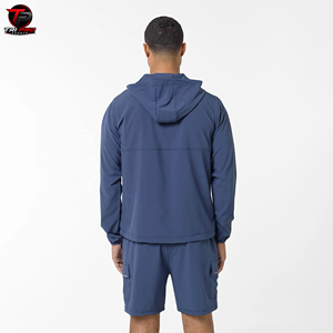 Conjunto Deportivo Ligero con Chaqueta con Capucha Azul y Pantalones Cortos, Ropa Deportiva para Correr, Conjunto Deportivo de Nailon - Product Image 3