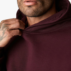 Sweat-shirt à capuche bordeaux pour homme, 100 % coton molletonné, coupe classique, couleur unie, avec poches, idéal pour l'automne - Product Image 6