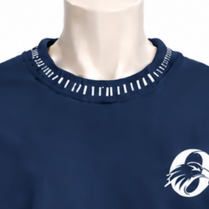 Mens <b>Navy</b> Blue Stitched Border Distressed Crewneck Sweatshirt Oversized Long Sleeve Pullover Vintage Streetwear Casual <b>Top</b> - Product Image 3