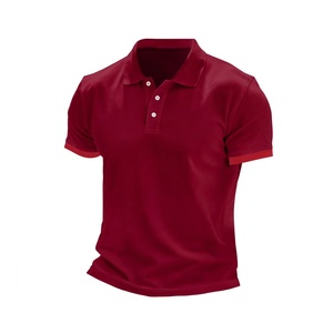 <b>Men</b> <b>Burgundy</b> Short Sleeve <b>Polo</b> <b>Shirt</b> Casual Cotton Solid Color Custom Logo Designer Summer Fashion Business Casual Golf Top - Product Image 1