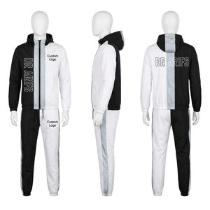 Conjunto deportivo de hombre con capucha, bloques de color, chaqueta con cremallera de manga larga y pantalones, ropa deportiva con logo personalizado - Product Image 1