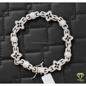 Pulsera de tenis de lujo clásica de oro rosa con eslabones de flor de diamantes cultivados en laboratorio, plata de ley 925, con diamantes VVS helados, aprobada por el probador, estilo Hip Hop - Product Image 3