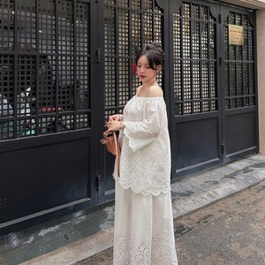 Jupe trapèze élégante blanche brodée taille haute longueur genou en dentelle de coton, douce, lavable, séchage rapide, idéale pour l'été décontracté - Product Image 1