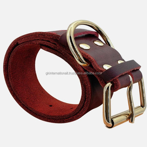 Collar de perro de cuero marrón resistente, tamaños personalizados, collar duradero para mascotas con hebilla de latón macizo, anillo en D y remaches - Product Image 2