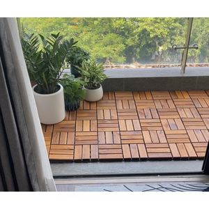 Tuile de terrasse extérieure moderne en bois d'acacia teck, 12 lattes, à rainures et languettes, résistante à l'eau, écologique, antidérapante, 300x300x19mm - Product Image 4