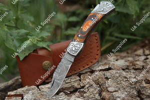 Cuchillo Plegable EDC de Acero de Damasco Forjado a Mano, Mango Ergonómico de Madera Pakka, Hoja de Punta Caída, Personalización ODM, Directo de Fábrica - Product Image 2