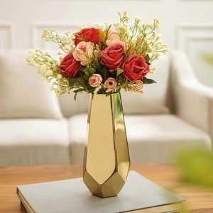 Golden Metal Flower <b>Vase</b> for Home Decor Modern Geometric <b>Decorative</b> <b>Vase</b> for Living Room Bedroom Office Tabletop Center Table - Product Image 3