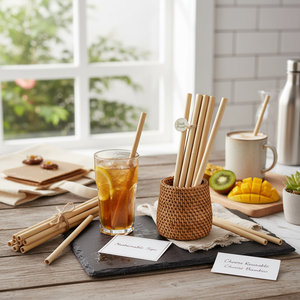 หลอดดูดน้ำไม้ไผ่แบบยั่งยืน ใช้ซ้ำได้ เป็นธรรมชาติ พร้อมโลโก้สั่งทำ สำหรับร้านกาแฟ ร้านอาหาร ใช้ในบ้าน ขายส่ง - Product Image 3