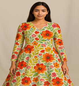 Vibrante Estampado Floral Botánico de Verano en Muselina Orgánica de Viscosa, Diseño Floral de Prado para Mujeres y Niñas, Corte en A - Product Image 1