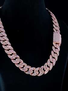 Cadena cubana baguette personalizada de plata 925 con diamantes mixtos de corte redondo de 18 mm, collar de eslabones con cierre tipo caja de 10k, venta al por mayor de fábrica. - Product Image 4