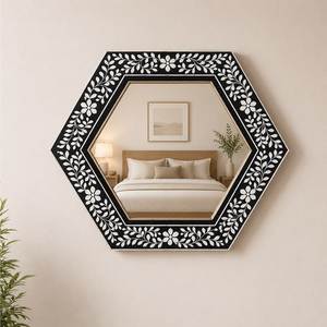 Espejo de Pared con Incrustaciones de Hueso de Camello, Diseño Artesanal Natural, Marco con Incrustaciones de Mop, Arte Hecho a Mano, Moderno y Ecológico - Product Image 4