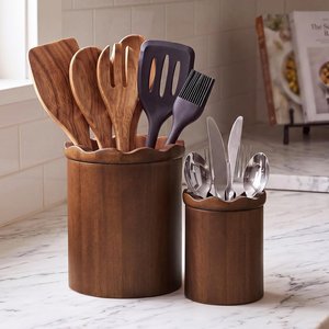 Organizador de Madera Natural para Cubiertos, Utensilios de Cocina, para el Hogar, Restaurante, Hotel - Product Image 1