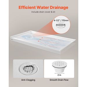 Piatto Doccia Rettangolare in Acrilico PVC Bianco 152x76 cm con Soglia Singola e Base Antiscivolo - Product Image 3