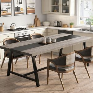 Mesa de Comedor Sólida Ovalada, Muebles de Comedor con Patrón Rectangular Hechos de Piedra Sinterizada, Material de Mármol - Product Image 5