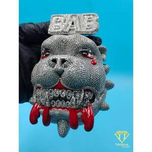Colgante de Bulldog Agresivo BAB con Piedras, Joyería Hip Hop Urbana, Colgante de Bulldog BAB con Piedras, Joyería Plateada - Product Image 4