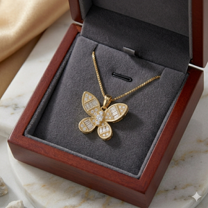 Trendy Custom Butterfly Design Unisex Fashion Jewelry Baguette Cut Moissanite Charms Pendant Necklace 10K Solid Gold Party Gifts - Product Image 5