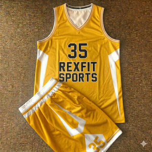 Conjunto de Camiseta y Pantalones Cortos de Baloncesto Rexfit Sports, Uniforme de Malla Sublimada Personalizada, Cuello en V, Sin Mangas, Transpirable, Uniforme de Fútbol para Adultos - Product Image 6