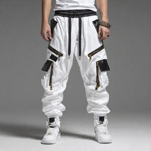 กางเกงคาร์โก้หนัง PU ทรงโอเวอร์ไซส์ สไตล์สตรีท ซิปหน้า เอวสูงรูดเชือก ขากว้าง มีกระเป๋าหลายช่อง สำหรับผู้ชาย - Product Image 1