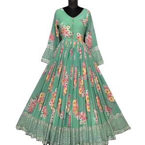 Dernière Designer Faux Georgette Broderie Séquence Travail Anarkali Robe Par Fab Zone - Product Image 1