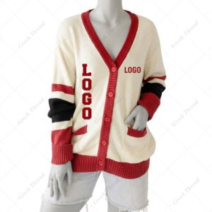 Custom Greek Letter Sorority Fraternity Varsity <b>Cardigan</b> Knit Sweater Oversized University Sports Club Chenille Patch Embroidery - Product Image 1