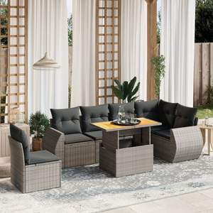 Ensemble de canapés de jardin en rotin gris avec coussins, 6 places, mobilier d'extérieur, style contemporain - Product Image 1