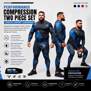 Ensemble de compression imprimé sur mesure pour hommes : Rashguard à manches longues et leggings de yoga respirants pour la gym et l'entraînement, grandes tailles - Product Image 4