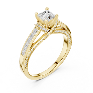 แหวนเพชรทรงปรินเซสคัท เพชรเลี้ยงในห้องปฏิบัติการ ทอง 14K 18K แบบฝังช่อง แหวนแบบแยกก้าน 1.15 กะรัต DEF VVS ฝังเพชรแบบละเอียด แหวนหมั้น ODM - Product Image 3