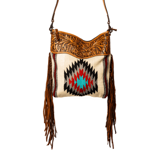 Bolso Bandolera de Cuero Genuino 100% con Flecos Hechos a Mano, Diseño Único 2026, Multicolor, Estilo Azteca, Vintage - Product Image 1